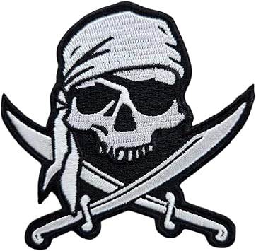 3.5" Embroidered Pirate Skull Iron On Patch | Decorative Pirate Skull Flag Horror Halloween Applique Iron On/Sew On Patches for Clothing, Hats, Clothes, Backpacks, Holes, Jackets