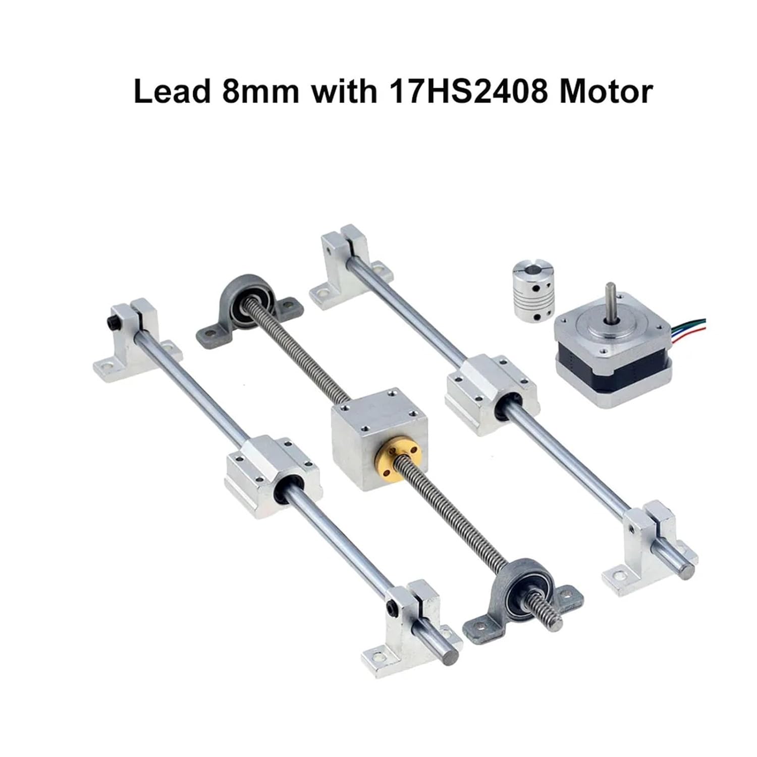 Ball Screw, Linear Motion Ball Screw Guide Rail Sets T8 Lead Screw Lead 8mm + Linear Shaft 8mm + KP08 SK8 SC8UU+ Nut Housing + 1PC Coupling + 17HS2408 Step Motor(600mm)