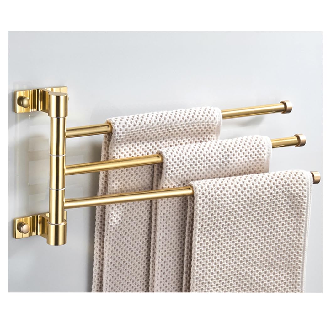 LMYSXAOZ Modern Gold Swivel Towel Rack Swing Out Bar With Wall Mounted 180° Rotation, Bathroom Thickened Metal Hand 3/4/5-Bar Folding Arm Hanger B-3Bar