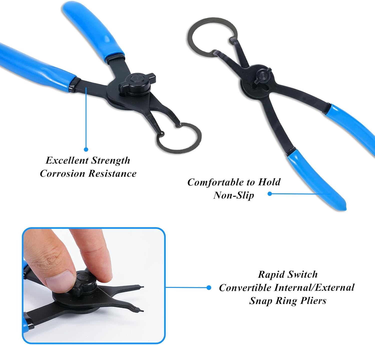 12Pcs Snap Ring Pliers Set, Convertible Internal/External Retaining Ring Pliers Set 0.038in 0.047in 0.070in 0.090in