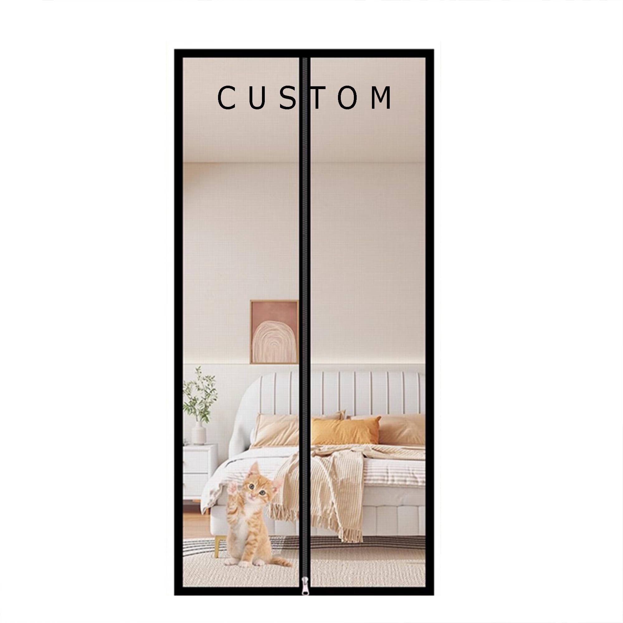 Duoleh Grey Custom Fly Curtain Pet Screen Doors, Balcony Bedroom Cat Door Screen Keep Insects Out Mosquito Door Net With Zipper, Prevent Dogs Cats Running Out From Home (W*H:70 * 200Cm)