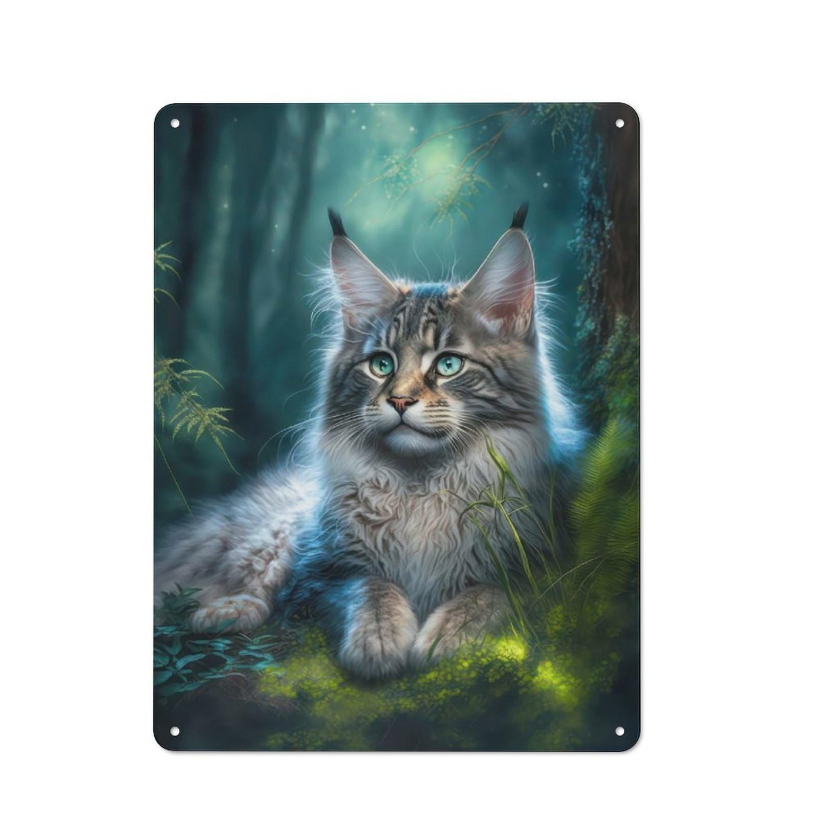 Junmoney Style-18 Tin Wall Plaque 40X30cm With Adorable Maine Coon Cat For Home Office Or Studio, For Garage, Workshop And Man Cave Decoration