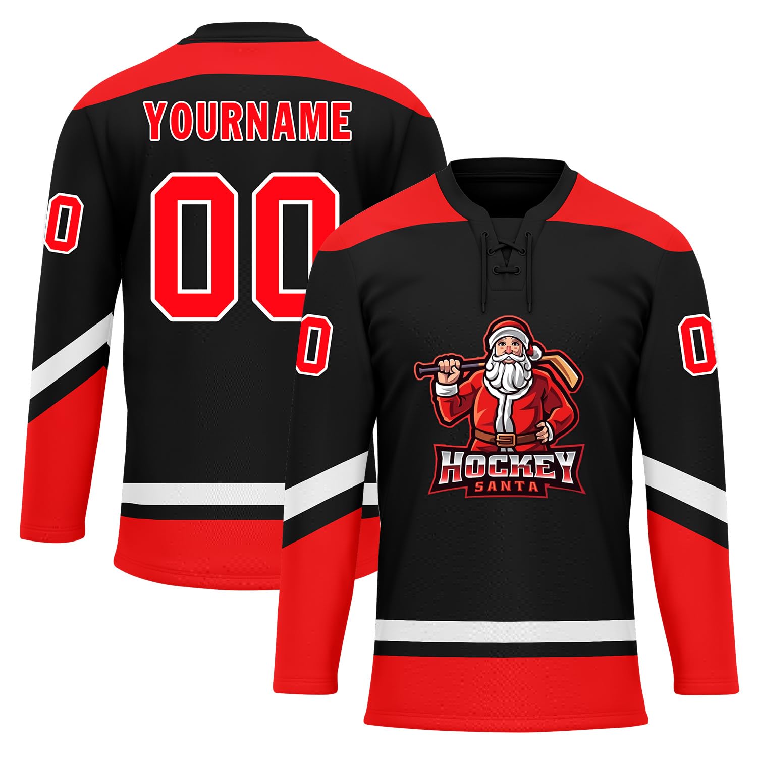Custom Christmas Hockey Jersey for Men Women Youth, Santa Claus Ice Hockey Practice Uniform Sports Training Outfit