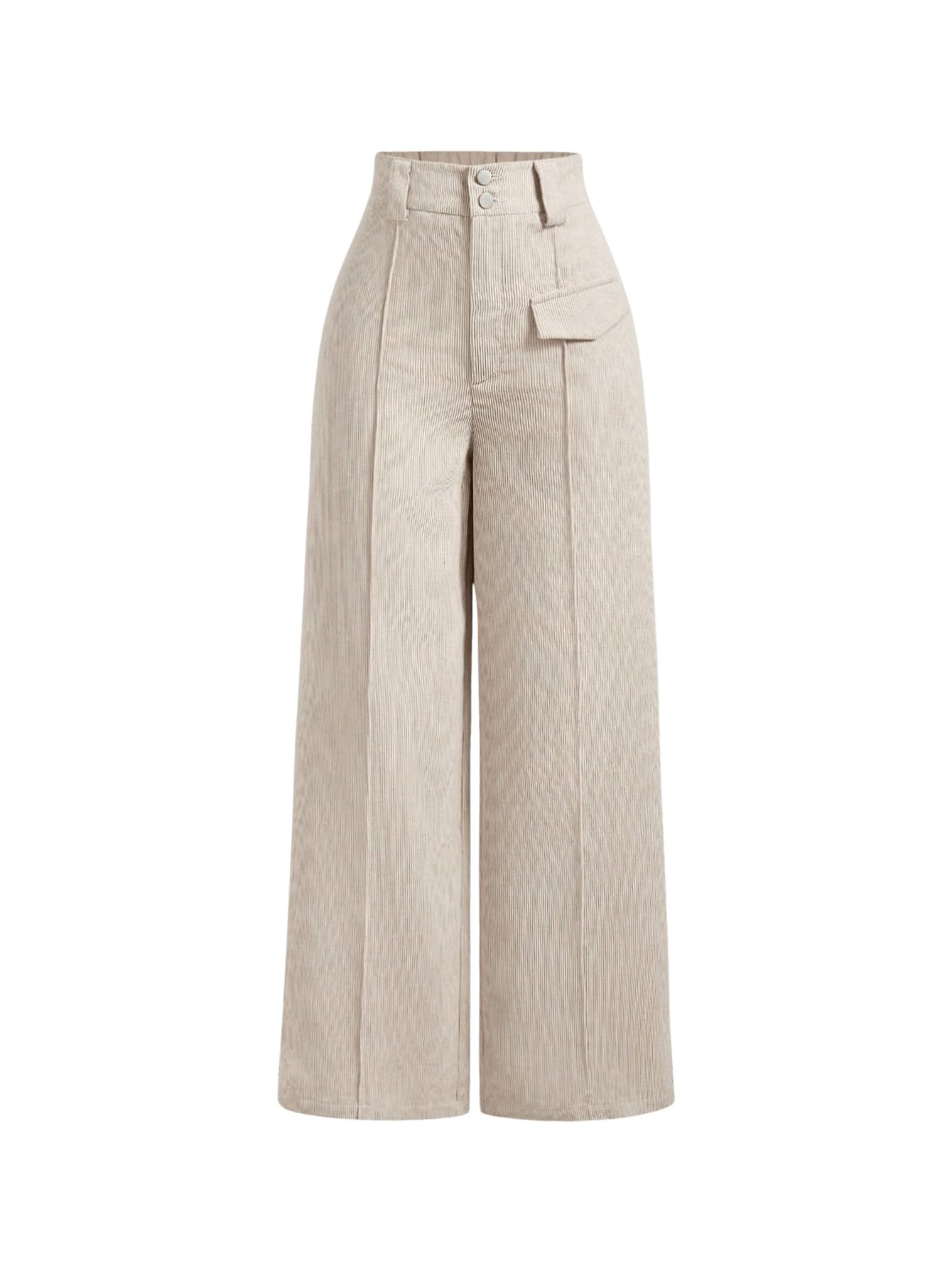 WDIRARA Womens Corduroy Baggy Pants High Waisted Straight Leg Trousers with Flap Pocket