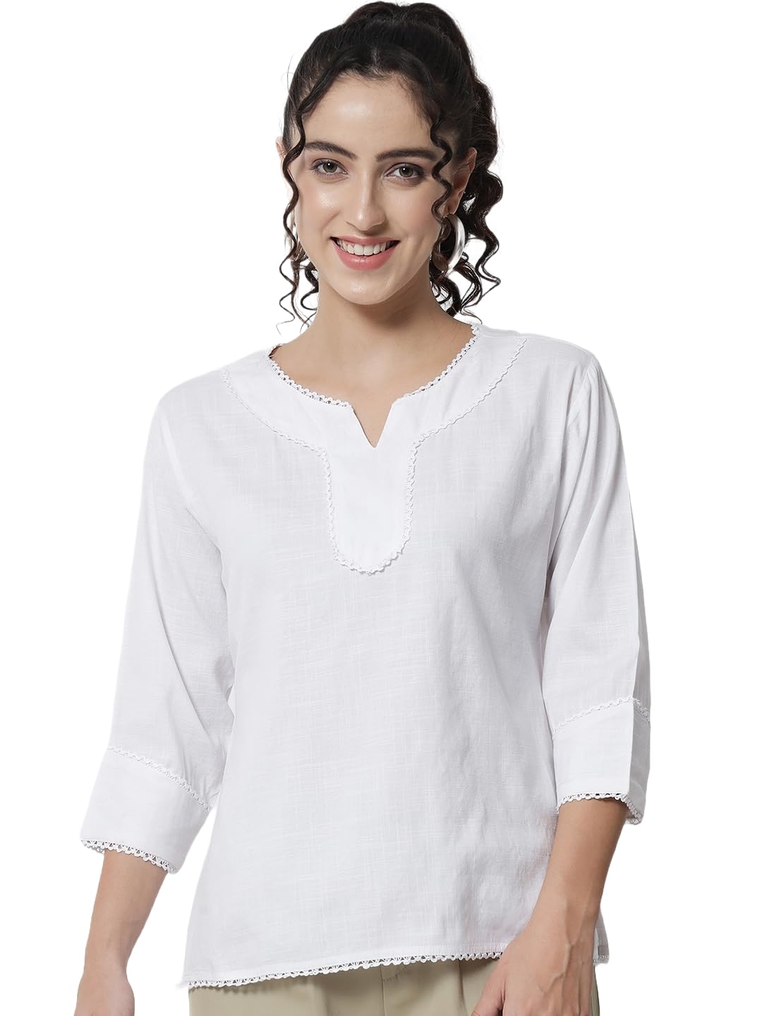 angoori fashion Peach & White Plain Top for Women - Solid Cotton Short Kurti/Summer Top - Plus Size-picture-53