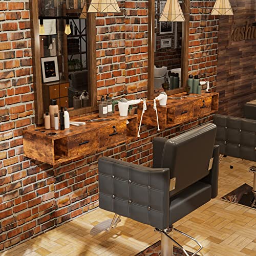 Wall-Mount-Styling-Station-for-Hair-StylistBeauty-Barber-Spa-EquipmentSalon-Cabinet-Station-with-Locking-DrawersBathroom-Dresser-with-5-Hair-Dryer-Holders-Rustic-Brown