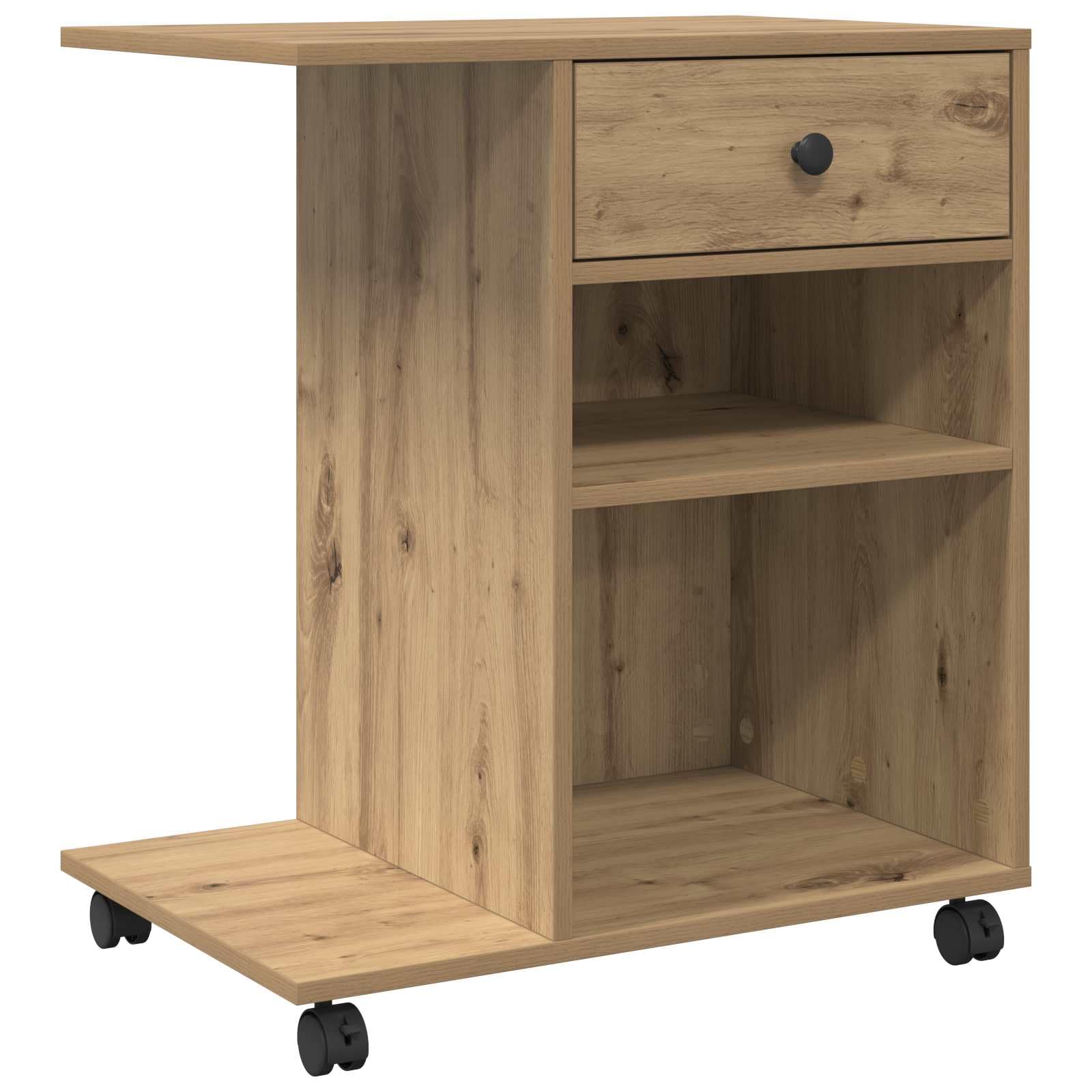 Druckerständer mit Rollen aus Holzwerkstoff, Eiche-Optik, 60 x 40 x 68,5 cm, mit Schubladen für Büroorganisation, rollbares Design für Flexible Nutzung