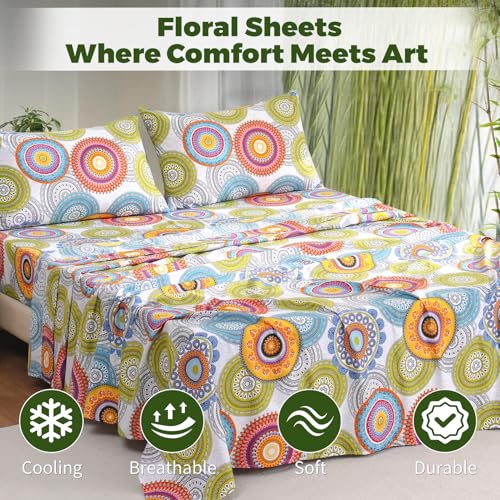 Image of Bedlifes Extra Deep Pocket 18-24 inch King 4-Piece Sheet Set - Cooling Sheets Blend Rayon Derived from Bamboo Soft & Breathable,Featuring Mandala Patterned