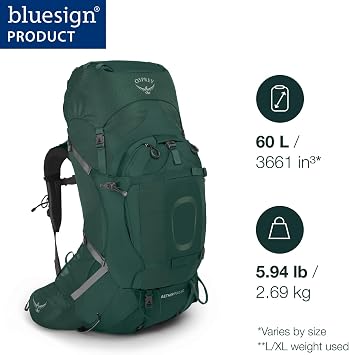 Osprey Aether Plus 60L Men's Backpacking Backpack, Axo Green, S/M