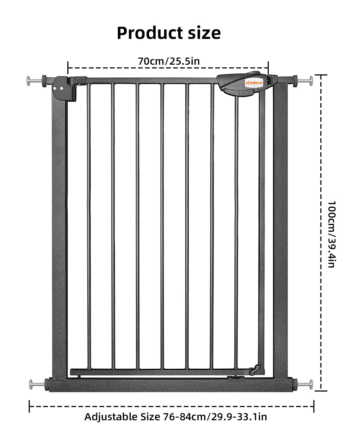 UBRAVOO Cancelletto per Bambini per Cani, Altezza 100 Cm Cancelletto di Sicurezza per Bambini 76-84 cm di Larghezza Chiusura Automatica Tripla Serratura Aperta Tenere Cancello per Scale