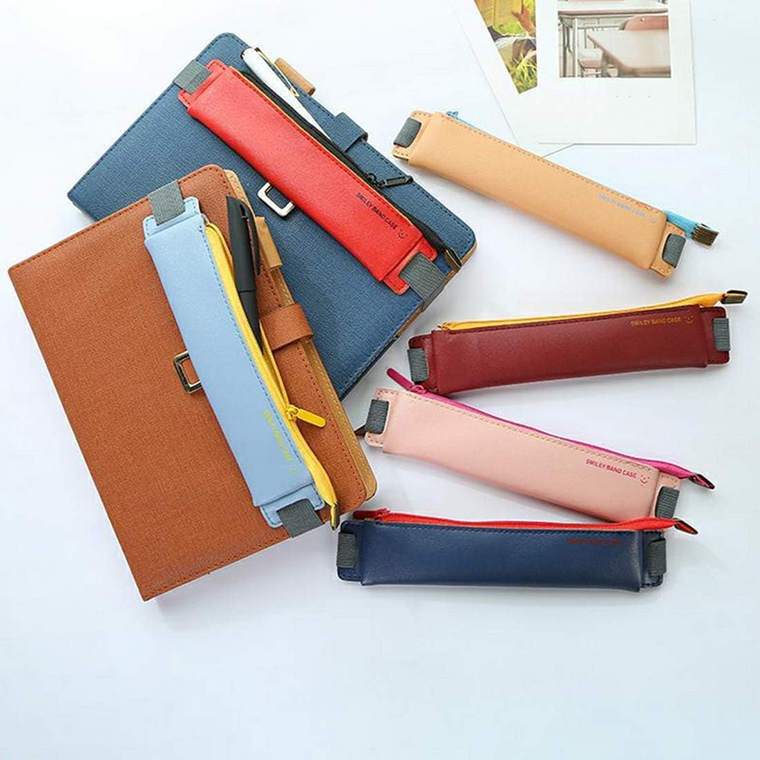PHAETON 6 Pack PU Leather Pen Pencil Pocket Case Sleeve Holder Pouch with Elastic Band for Book Notebook Bible