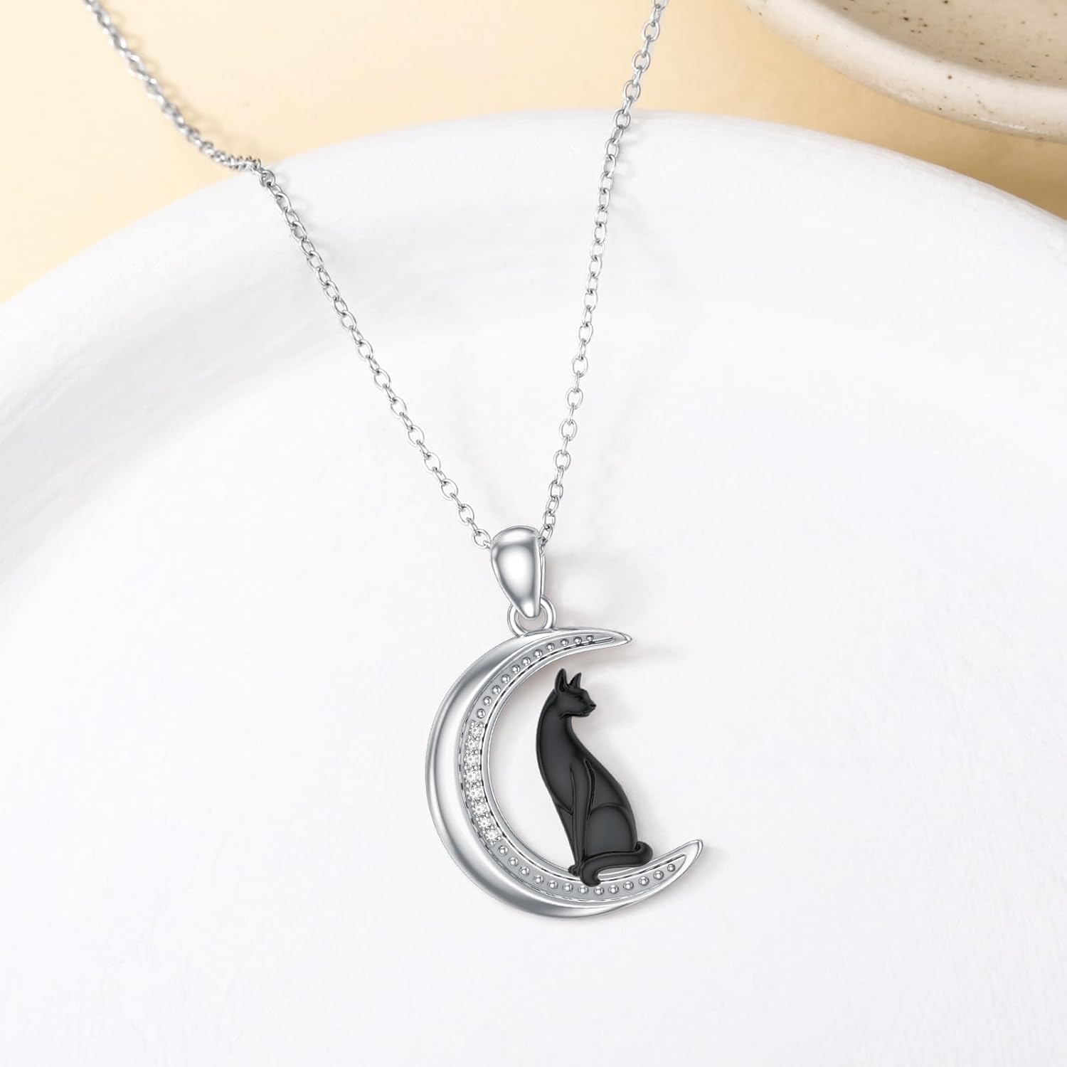 Diamond Black Cat Necklace for Women 925 Sterling Silver Cat on Moon Necklace Jewelry Gifts for Women - Image 3