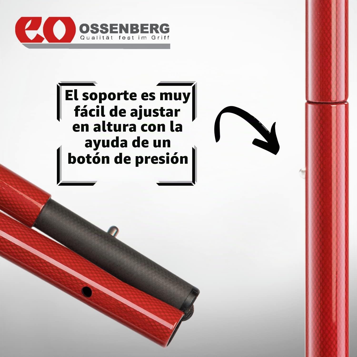 Ossenberg Muleta de viaje plegable anatómica de fibra de carbono roja con agarre suave – izquierda
