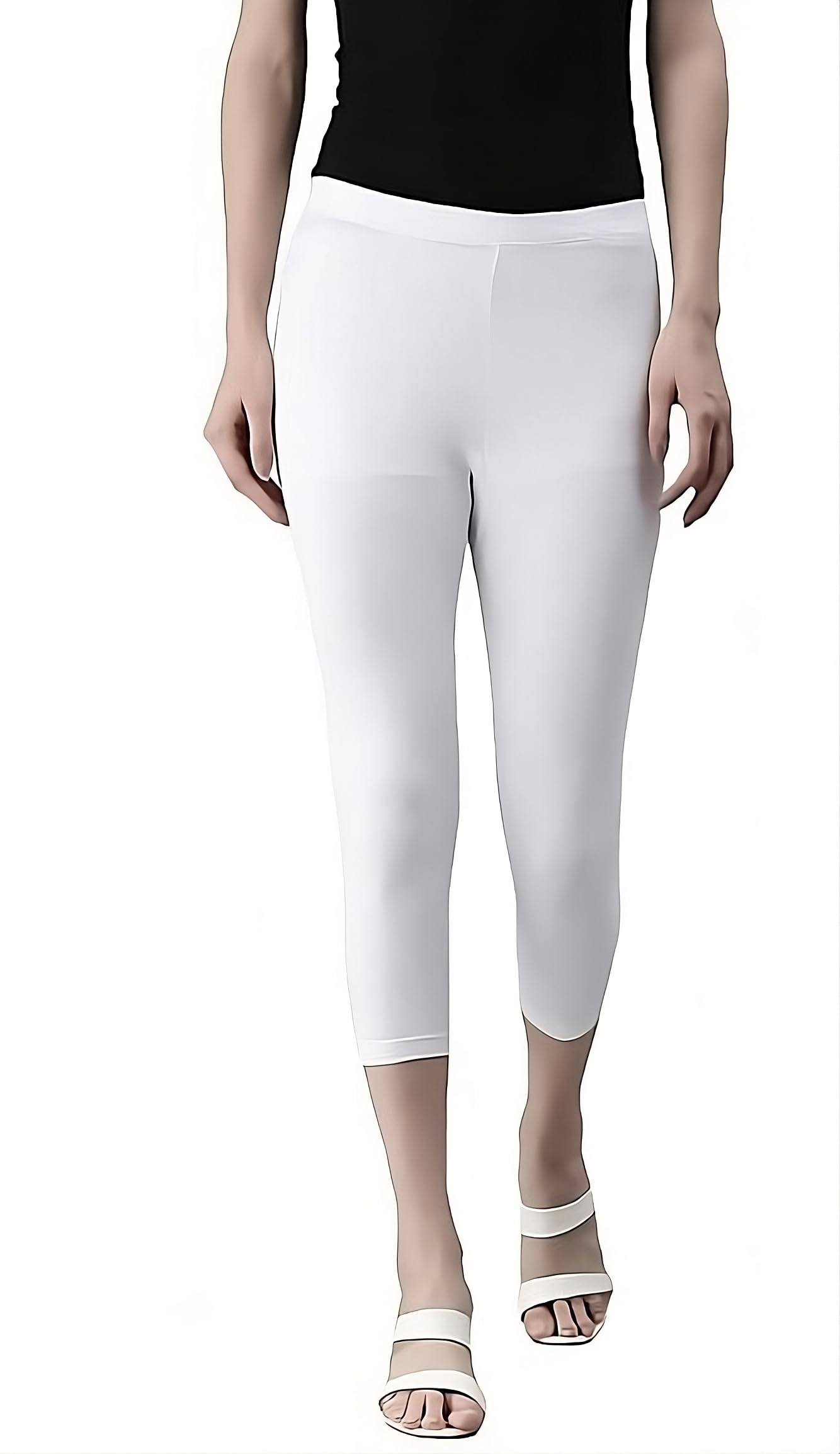 Slim Fit Stretchable Cotton Capri Leggings for Women 3/4 Mid-Rise Cropped Leggings |Wide Elastic Yoga Leggings | Workout Tights | Three Fourth Leggings Women for Gym, Running |Size XS- 3XL |-image-24