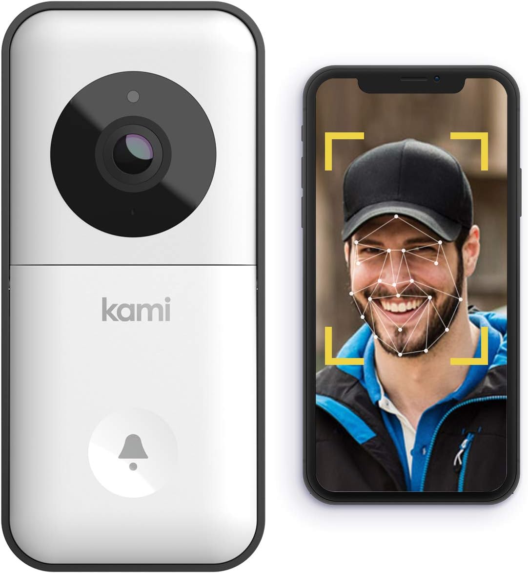 Kami Video Doorbell, Wireless Smart Doorbell Camera WiFi HD, Night Vision, Motion/Human/Face Detection, Face Recognition, 2-Way Audio, Easy Installation, Battery or Existing Wiring, Works with Alexa