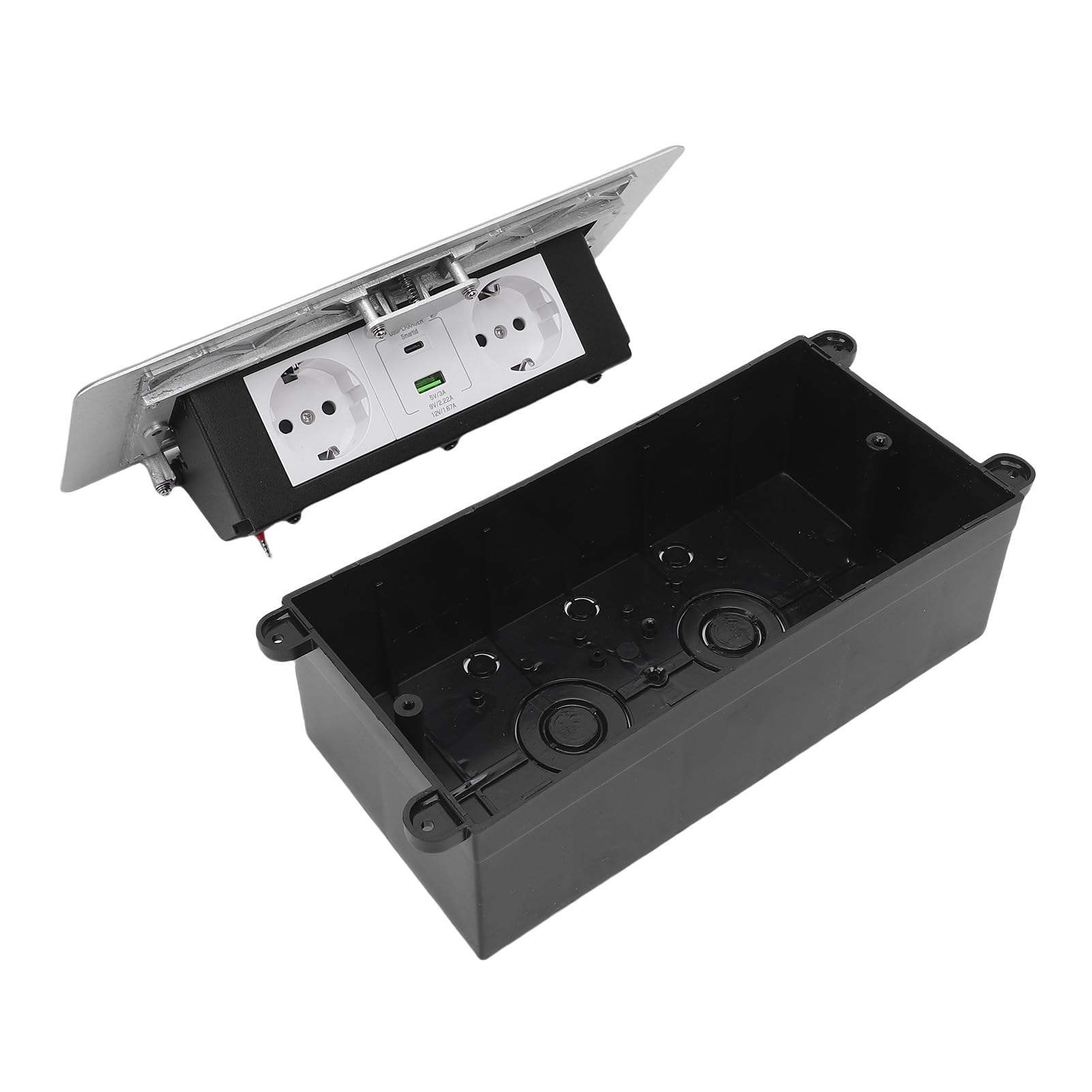 Wysuwana Listwa Zasilająca, Stop Aluminium, Szybkie ładowanie USB o Mocy 20 W, Wbudowane Gniazdko W Blacie do Użytku Domowego i Komercyjnego