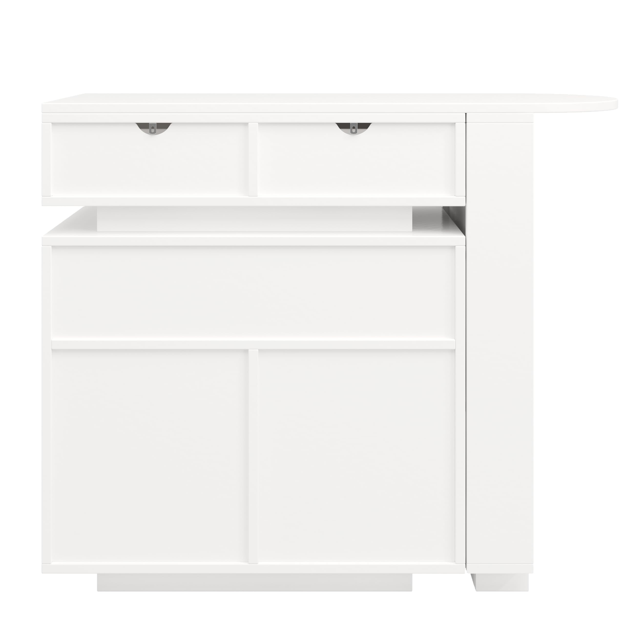Tavolo da bar allungabile, con spazio di archiviazione, rotazione a 360°, 115-183 x 40 x 99,5 cm, bianco, per cucina e sala da pranzo