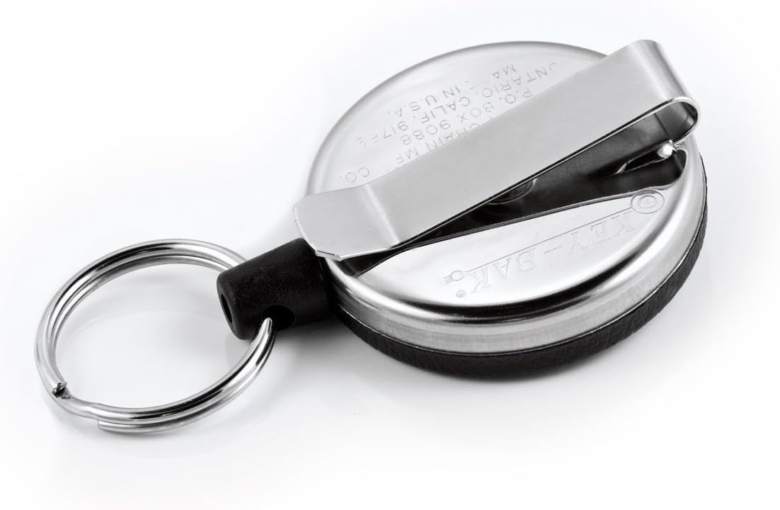 KEY-BAK Orignal Series Retractable Reel with 48 inch Kevlar Cord, Black Front, Steel Belt Clip, 8 oz. Retraction, Split Ring (Black 2-Pack)