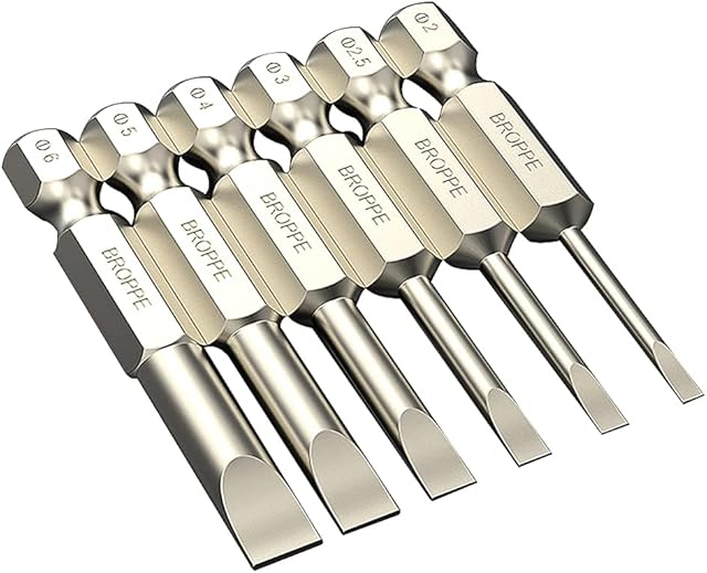 6 Pcs Slotted Screwdriver Bit Set Magnetic Flat Head Bits 2.0-6.0mm 1/4 Inch Hex Shank 2 Inch Long