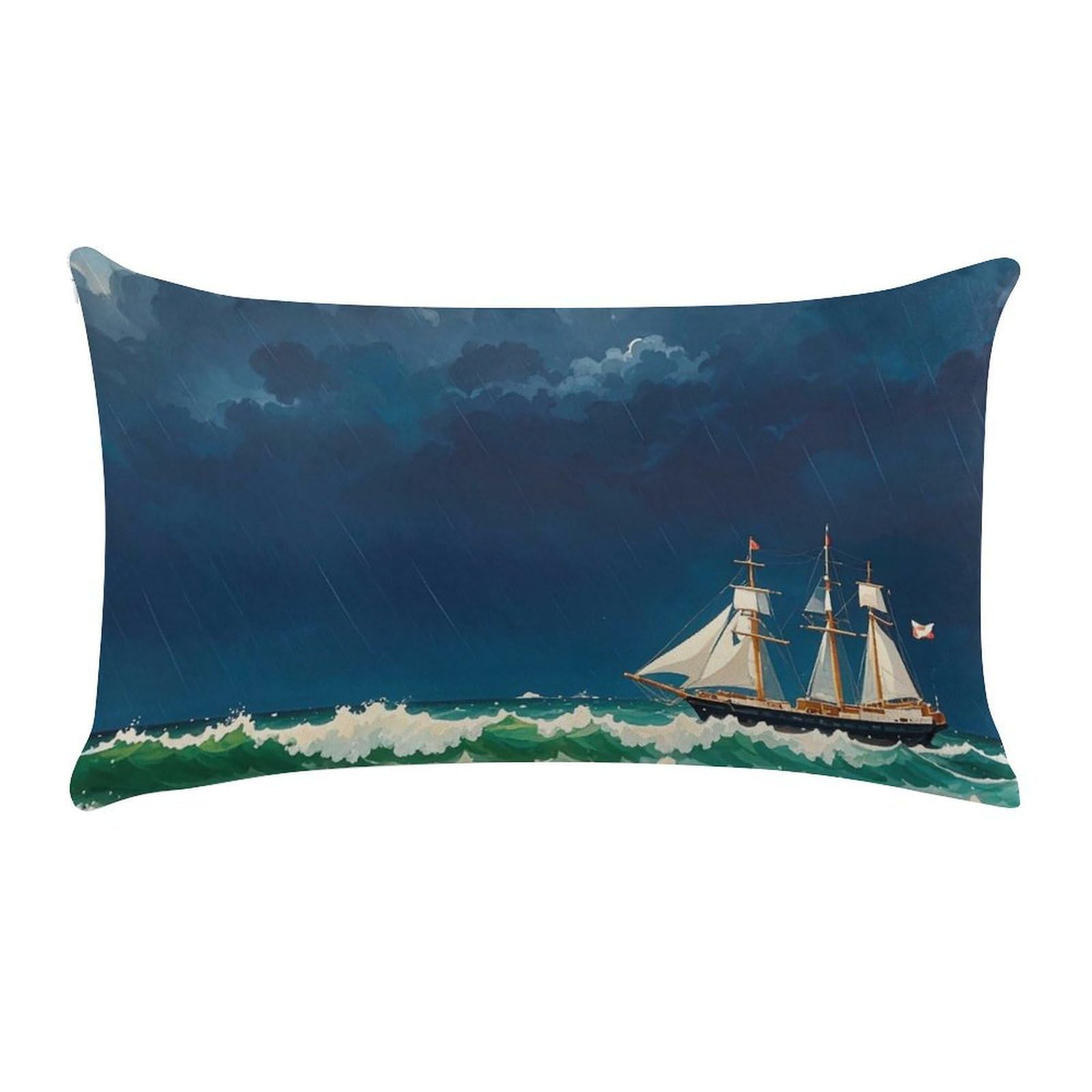Stormy Waves Vintage Sailboat Pillow Cases for Sofa, Super Soft Plush Pillow Cover with Zipper, Luxury Cozy Pillow Shams for All Seasons, Lightweight Pillowcases for Bedroom, 12" X 20"