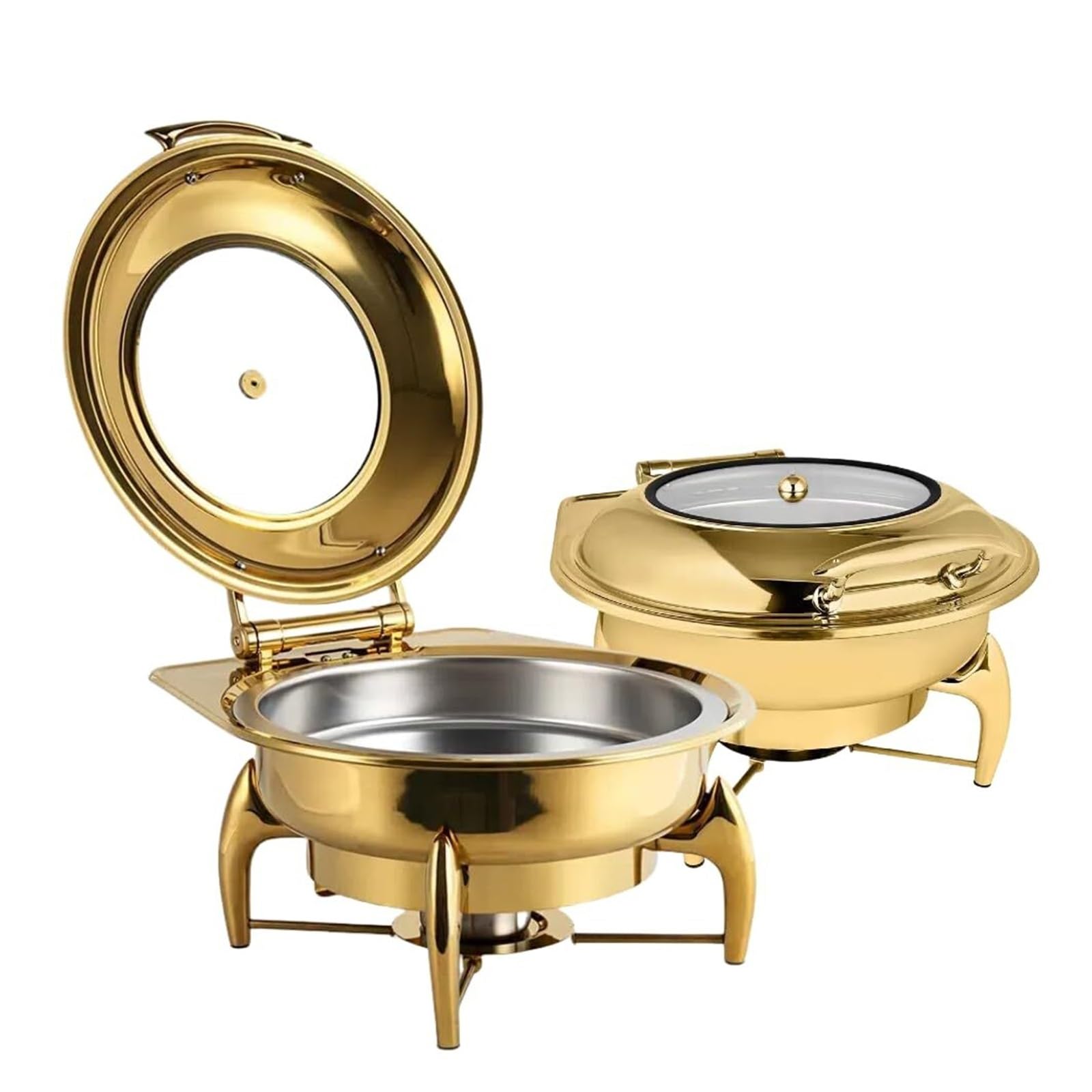 Scaldavivande Rotondi Commerciali for Buffet Cucina a Buffet | Con coperchio in vetro e cerniera ammortizzante – Scaldavivande for feste a buffet(Gold)