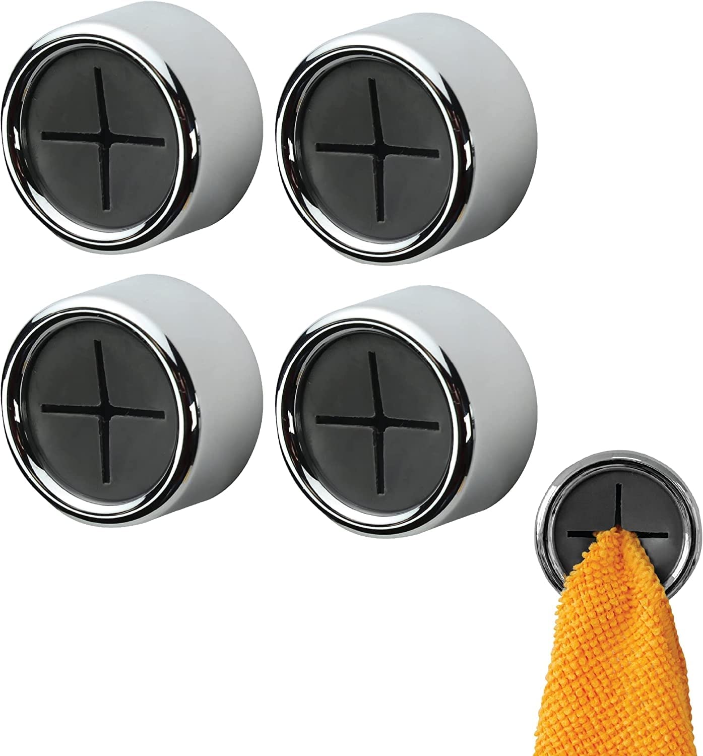 Odluzy 4 Pack Round Dish Towel Hook Kitchen Towel Hooks Premium Chrome Finish & Easy Installation Wall Mount Hand Towel Hook Ideal for Bathroom, Kitchen and Home (Grey)