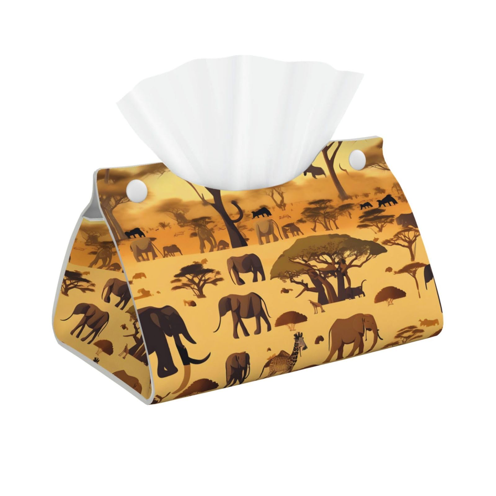 African grassland animals Rectangular Leather Tissue Box Cover, Folding Facial Tissue Holder Dispenser for Car