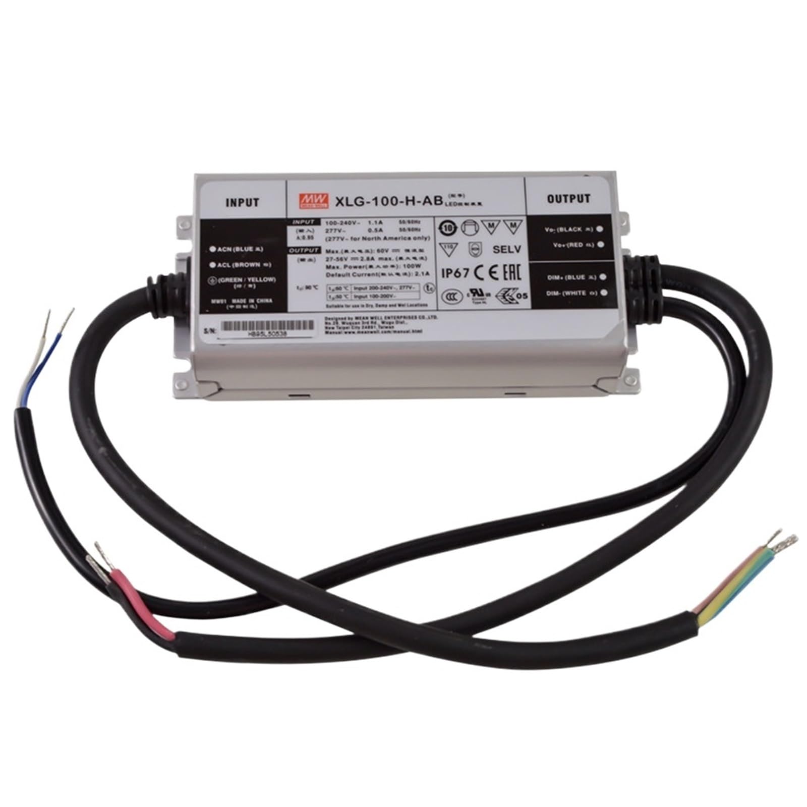 FCARUMIQP XLG-100-H-AB 100W 27-56V 2100mA Constant Power Mode LED Driver Dimmable Supply Adjustable Dimming