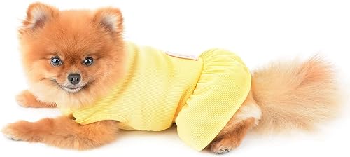 Miniatura 4 de SMALLLEE_LUCKY_STORE Vestido de arnés para perro de color liso, lindo vestido de punto para perros pequeños, gatos y niñas con anillo en D, falda