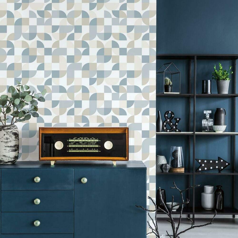 RoomMates RMK11362RL Blue Mid-Century Geometric Peel and Stick Wallpaper, 45.7 x 47.9 cm - Image 2