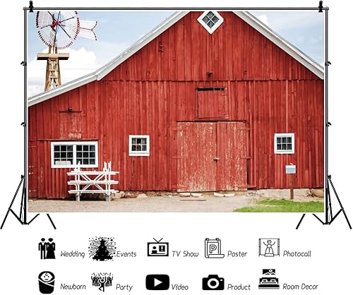 Miniatura 3 de AWERT Telón de fondo rojo de granero de 15 x 10 pies, estilo rústico, casa antigua, fondo de fotografía, escena del país occidental, temática de
