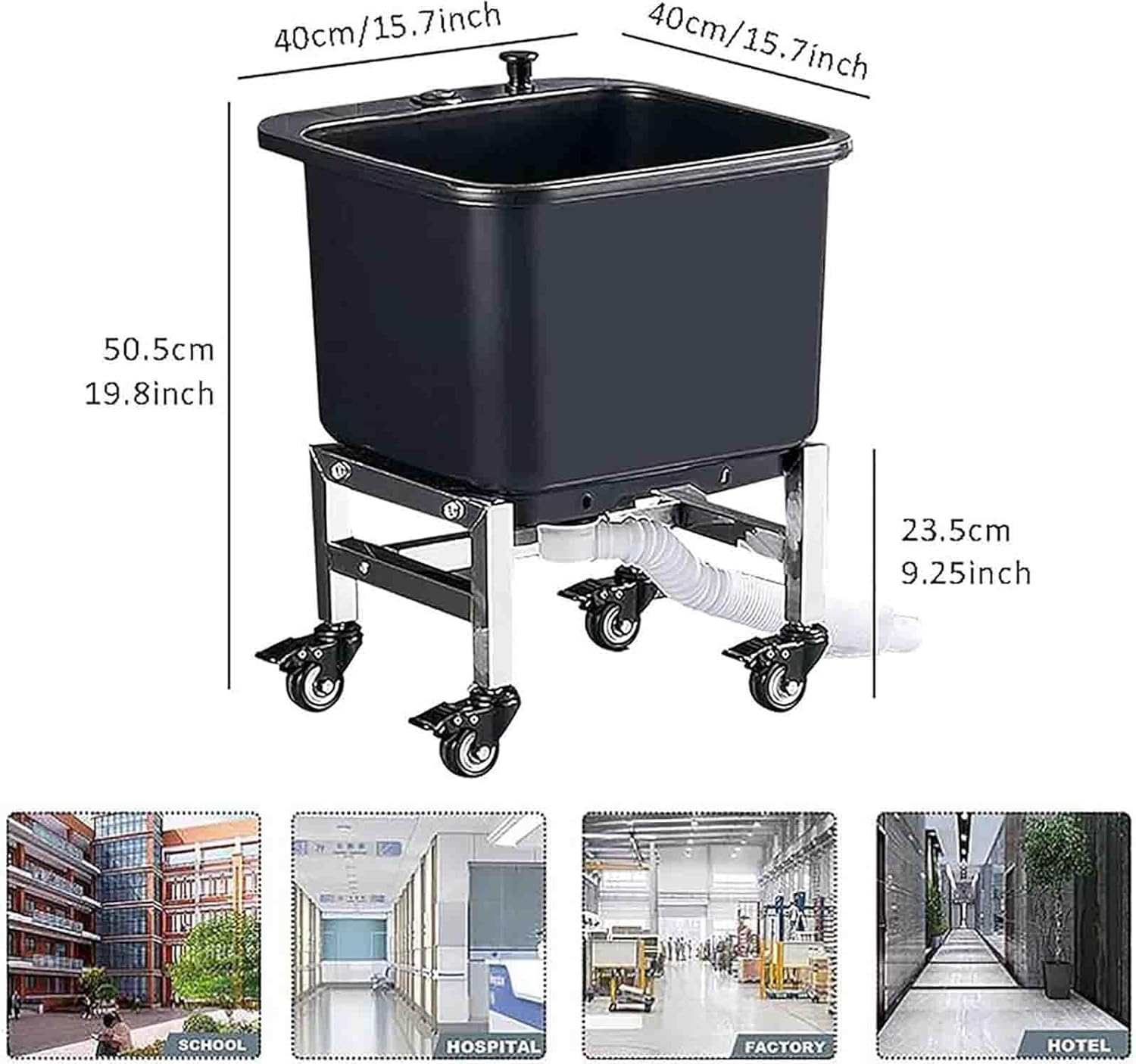 Floor Mop Sink + Deep Basin & Wheels - Free Standing Laundry Tub for Garage - Commercial Utility Sink Washing Station for Backyard - Removable Mop Sink Stand(40cmX40cmX50cm)