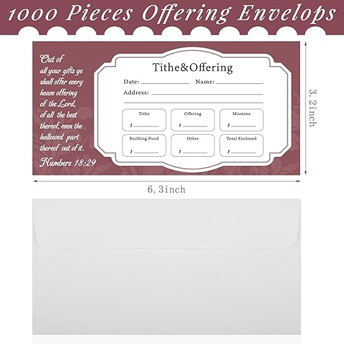 Miniatura 2 de Woanger 1000 Sobres de Ofrenda de Iglesia para Diezmos y Donaciones - Tamaño Factura - Sobres para Cheques, Efectivo para Diezmos y Ofrendas (Simple)