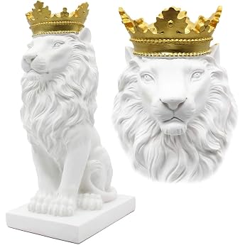 H&W Lion Statue Resin Sculptures for Men White Crown Lion Figures Art Statue Collectable Figures for Home Office Living Room Bookshelf Table Desk Housewarming D cor
