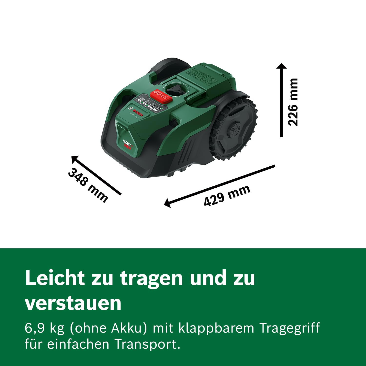 Bosch Akku-Mähroboter VISIMOW18V-100 (für Rasenflächen bis 100 m², Schnittbreite: 16 cm, Schnitthöhe: 20-60 mm, mit Ersatzmessern, inkl. Akku und Ladegerät)