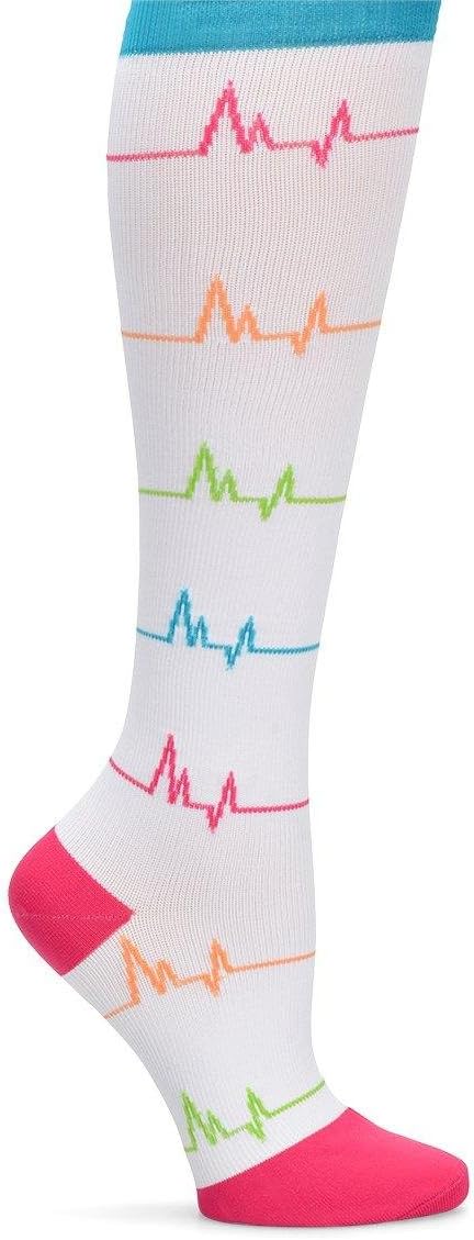 Nurse Mates EKG Heart And Holiday Compression Trouser Socks, Sporty Dot Black, One
