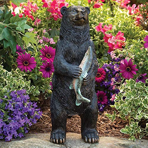Bits and Pieces - Bear Motion Sensor Statue - Weather Resistant Hand-painted Polyresin Sculpture - Garden Decoration