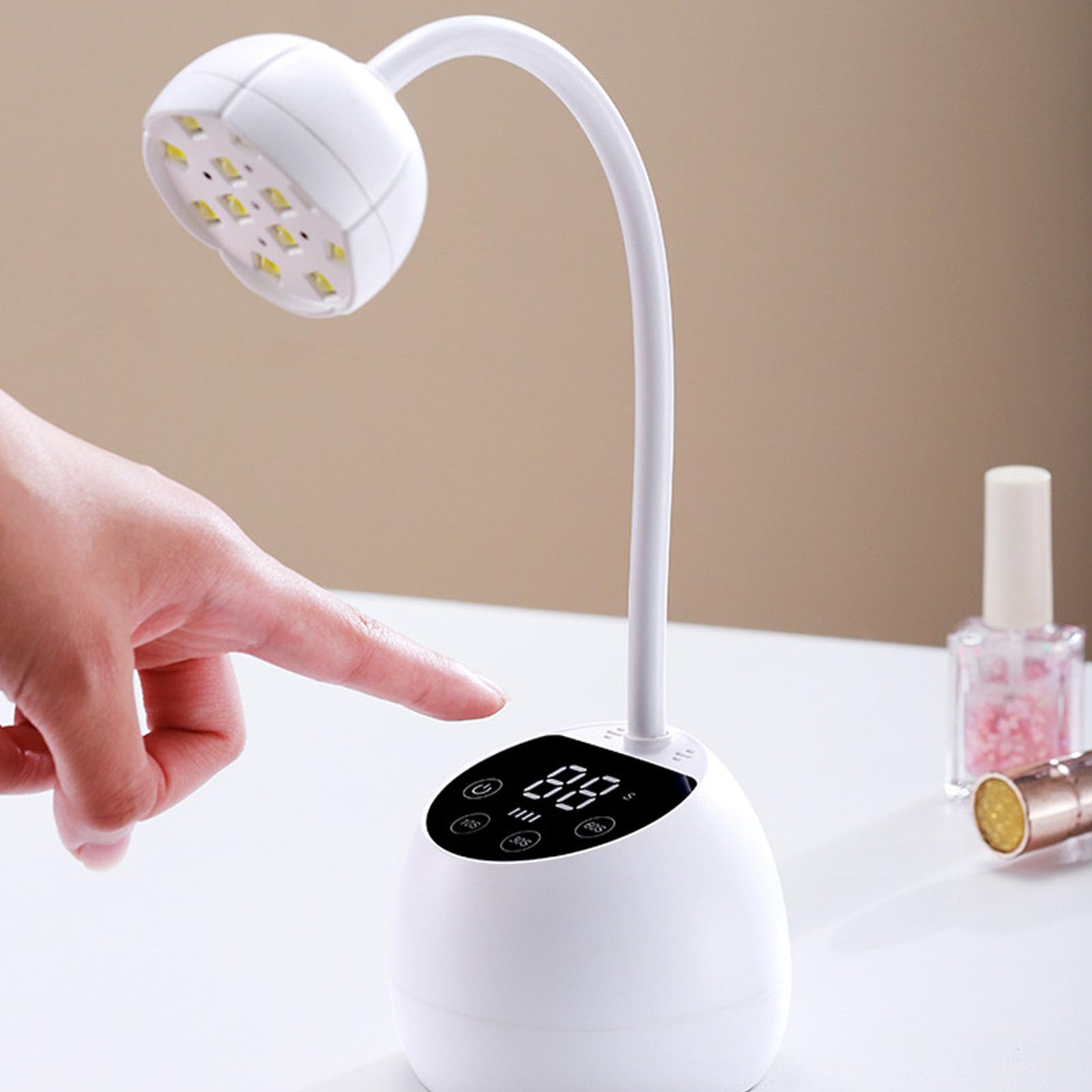 Lámpara LED Inalámbrica con Cuello de Cisne, Secador de Uñas de Secado Rápido para Manicura de Esmalte en Gel, Perfecta Tanto para Principiantes como para Profesionales (Galvanizado blanco