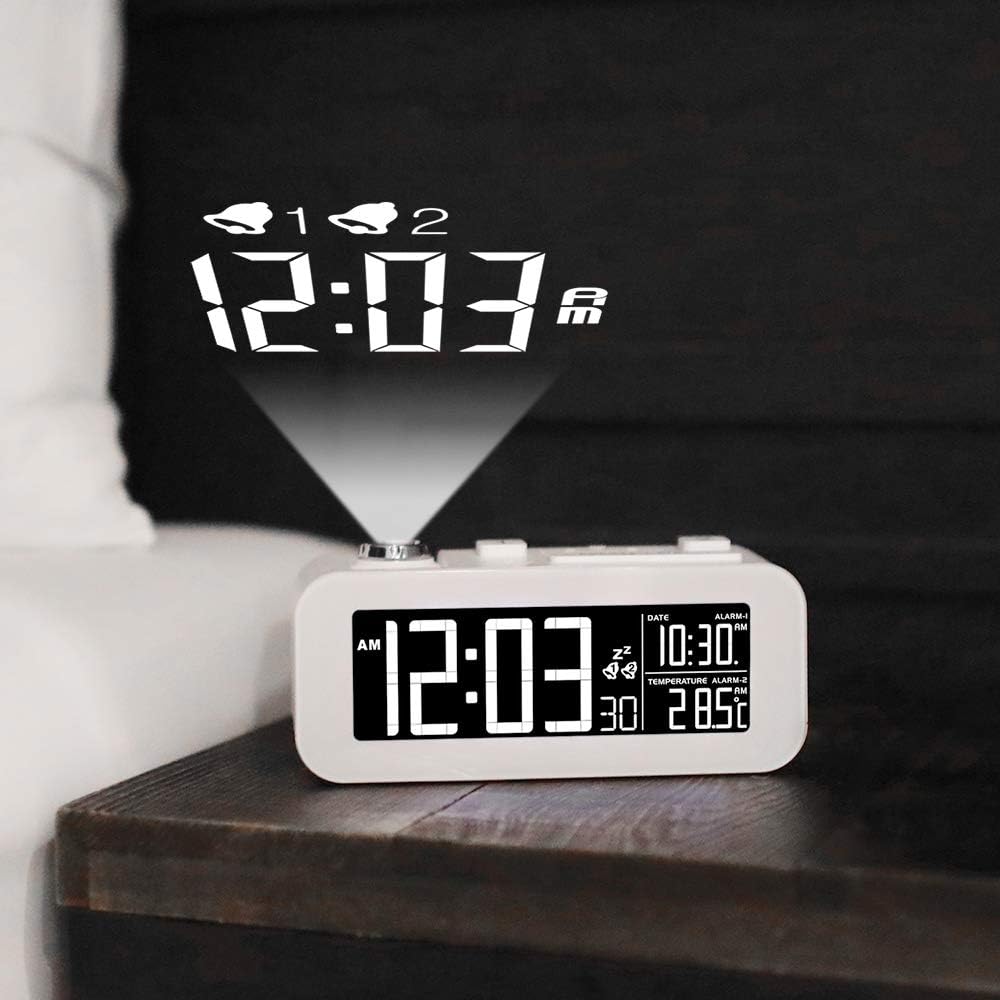 mooas White Beam Projection Alarm Clock, Beam Projector Clock, Alarm
