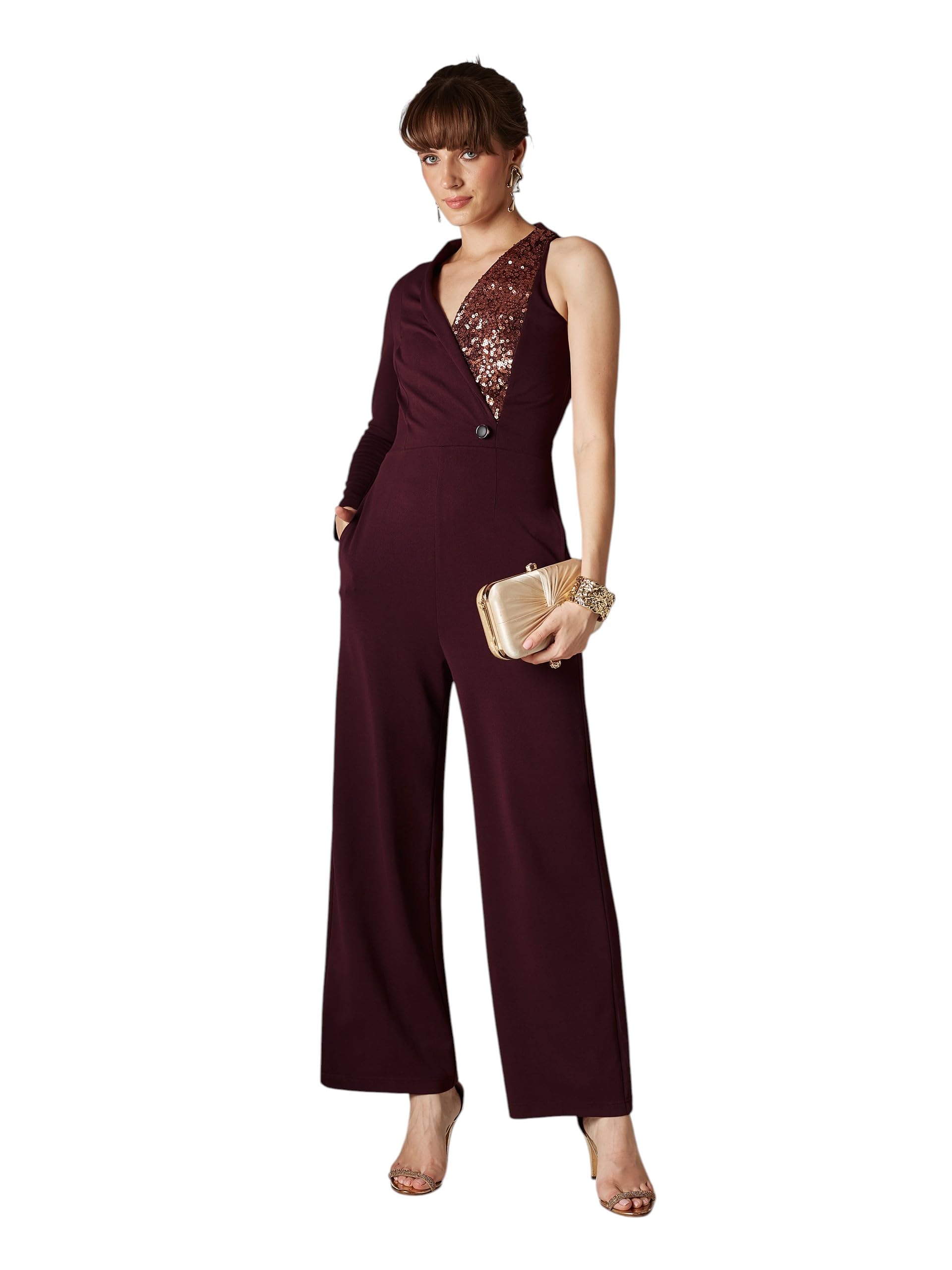 miss chase Women's Embellished Shawl Collar Asymmetric Polyester Blazer-Styled Slim Fit Regular Jumpsuit-picture-36