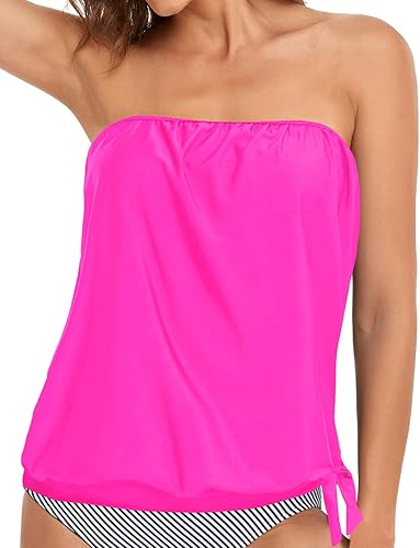 Holipick Tops tankini sin tirantes para mujer, solo parte superior de traje de baño bandeau, parte superior de traje de baño blusón sin parte