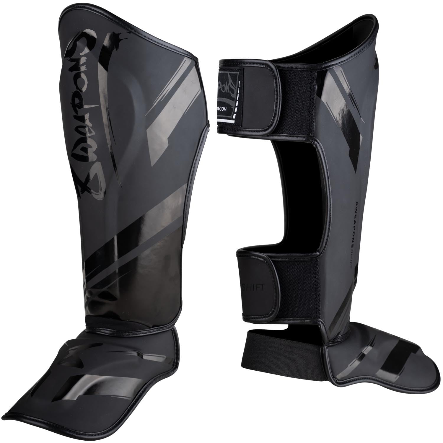 8 WEAPONS Schienbeinschoner Shift, Schwarz-matt, Training & Wettkampf, Hochwertiges Kunstleder und perfekte Dämpfung, Muay Thai, K1, MMA, Karate & Kickboxen