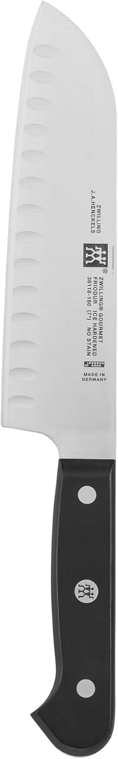ZWILLING Gourmet 7-inch Razor-Sharp German Santoku Knife, Made in Company-Owned German Factory with Special Formula Steel perfected for almost 300 Years, Dishwasher Safe