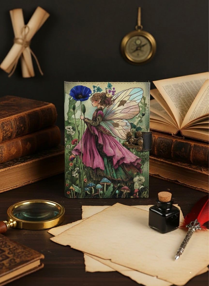 Handmade Colorful Fairy Leather Journal Floral Printed Diary with Vintage Deckle Edge Paper Antique Writing Journal for Men and Women Travel Diary for Notes Sketching Drawing and Gifting 5x7 inches      Unknown Binding