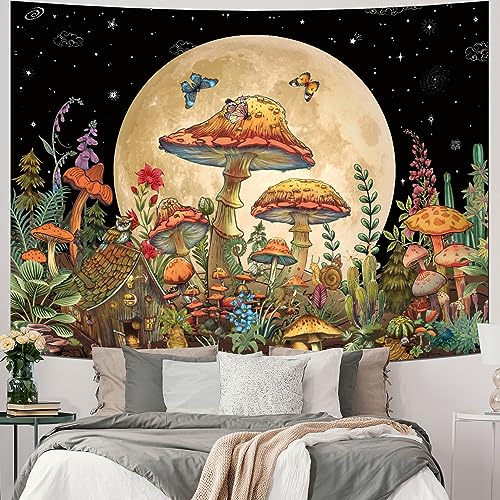 Ameyahud Mushroom Tapestry Moon Star Tapestry Starry Sky Tapestry Vintage Aesthetic Tapestry Nature Plant Tapestry Floral Flower Tapestry Butterfly Night Tapestry Wall Hanging Decor For Home cover