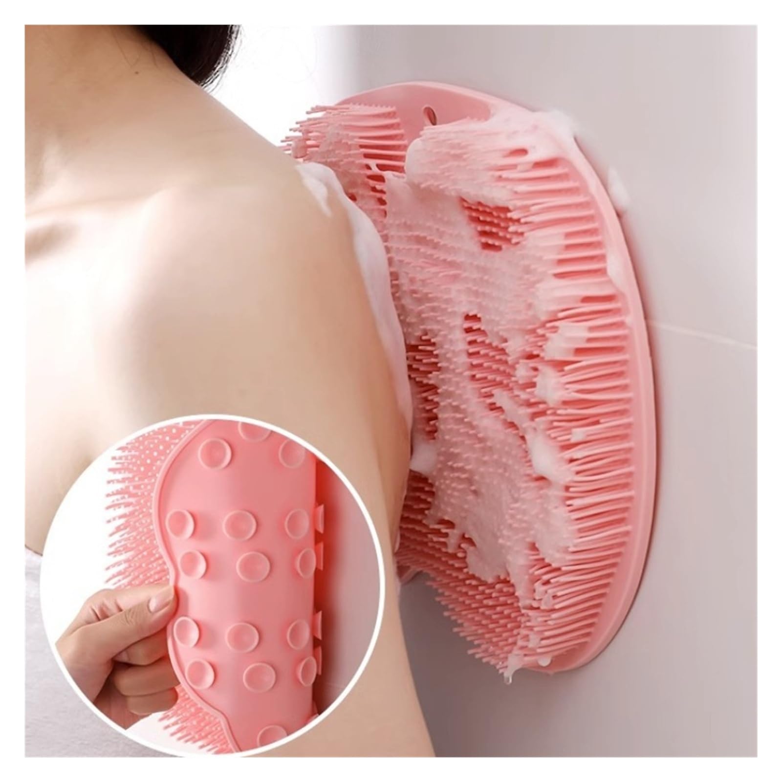 Cepillo de baño de silicona exfoliante con copa de succión (rosa)