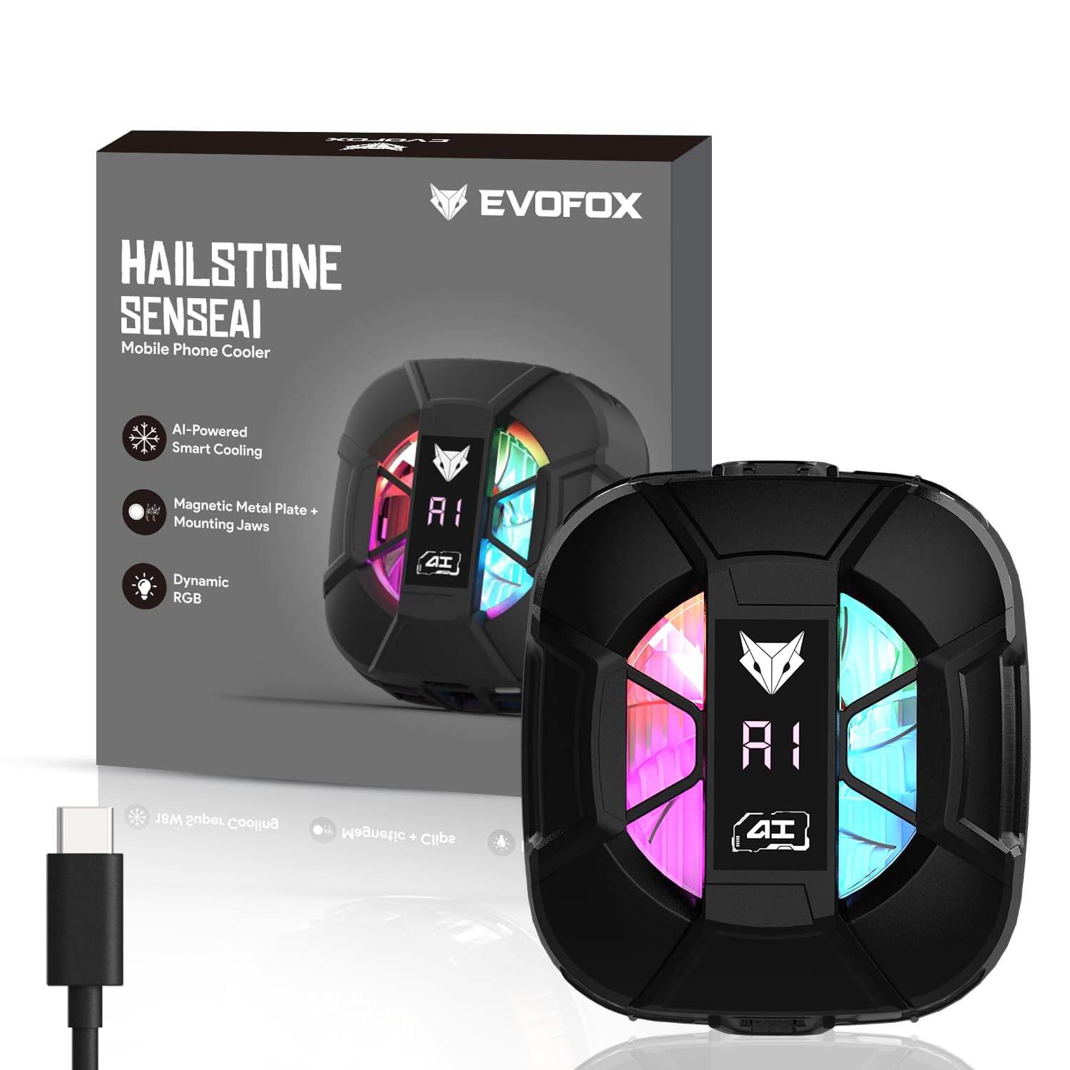 EvoFox Hailstone Sense AI Phone Cooler for Gaming | MagSafe Mobile Cooler with AI Smart Cooling, Real-Time Display, Silent High-Speed Fan, RGB Lights, Compact & Portable – Gaming Cooler for Phones-image-6