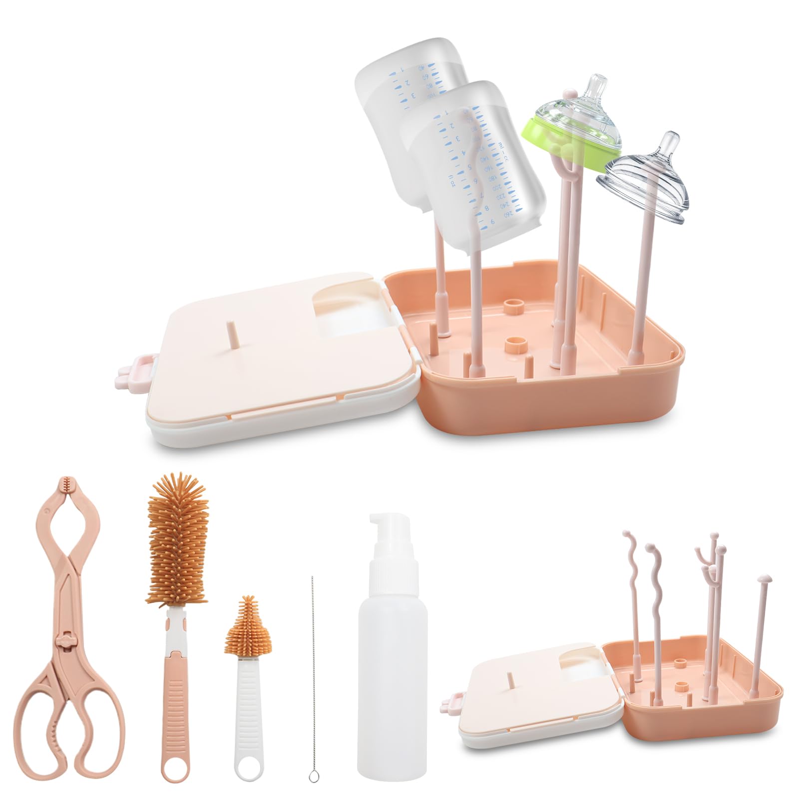 Brosse biberon silicone kit de nettoyage 7 en 1 SENLINLI avec étendoir et goupillon tétine