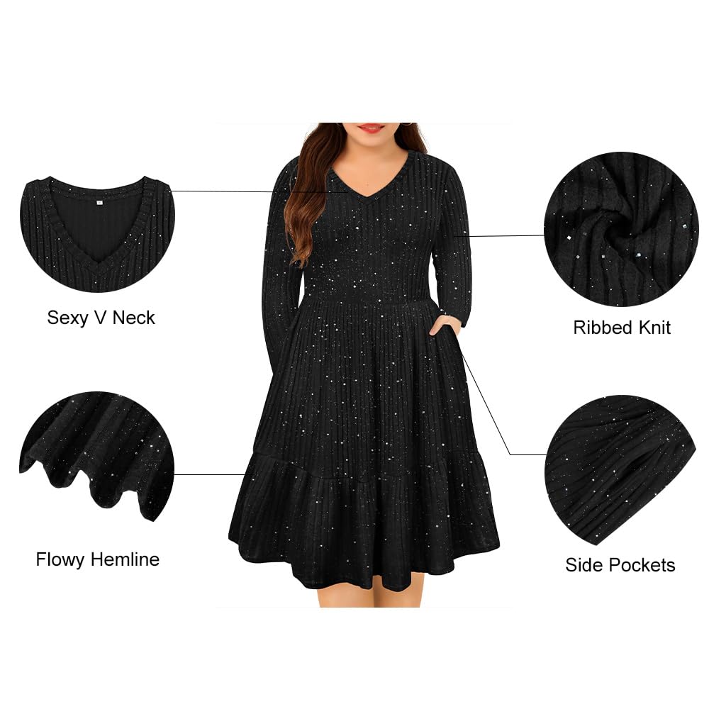 RITERA Robes de grande taille pour femmes courbes d'été printemps femmes robe col en V manches courtes robe décontractée avec poches XL-5XL