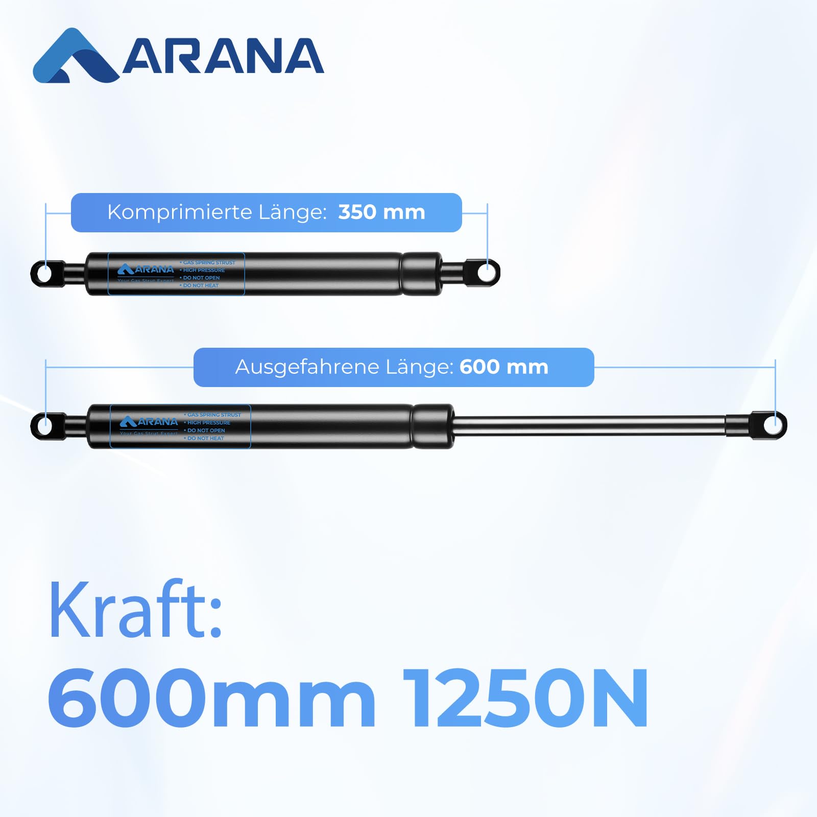 ARANA 2x Muelle de Amortiguadores de gas resorte universales 600 mm 1250 N presión